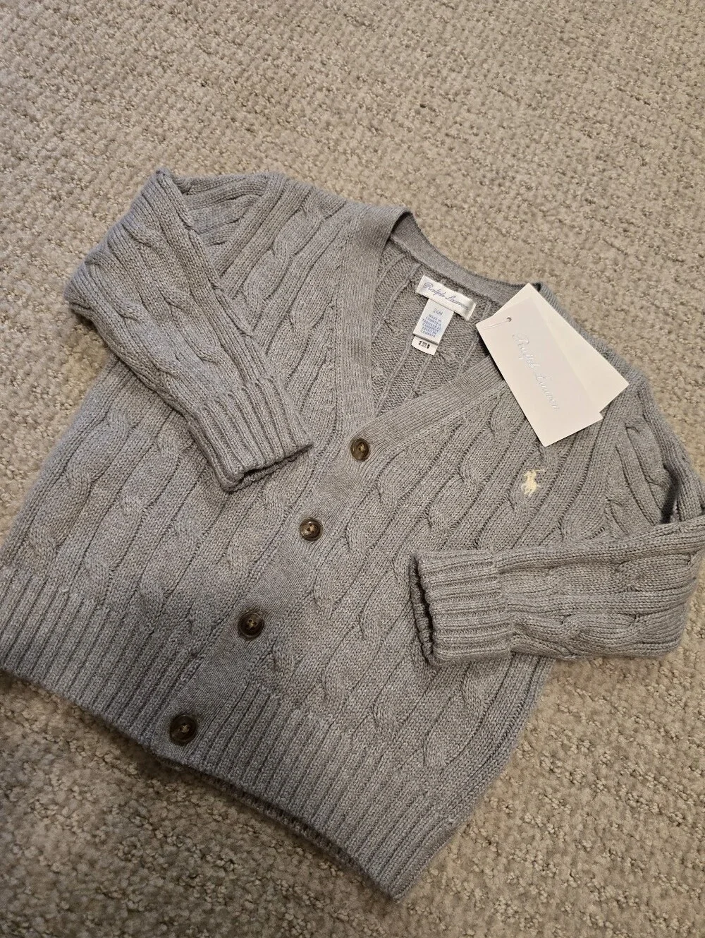 New Ralph Lauren Light Gray Cable Knit Cardigan